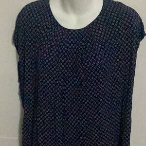 Chaps Navy Blue Printed Short-Sleeve Top Chaps size 2X